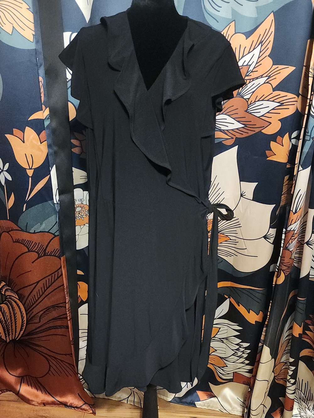 Tiana B. Black Ruffle Wrap Dress
